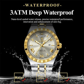 POEDAGAR Men's Quartz Watch Luminous Waterproof Business Casual Thin Steel Strap Male Wristwatch Dial Week Date