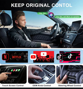 Wireless CarPlay Adapter Support Watch Video Online Netflix/YouTube/Tiktok For OEM Wired CarPlay Cars