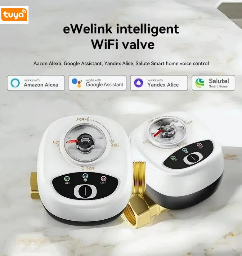 Tuya WiFi Smart Water Valve APP Remote Control Built-in Water Leakage Sensor DN15/20/25 Timing & Voice Control Work With Alexa Google Home
