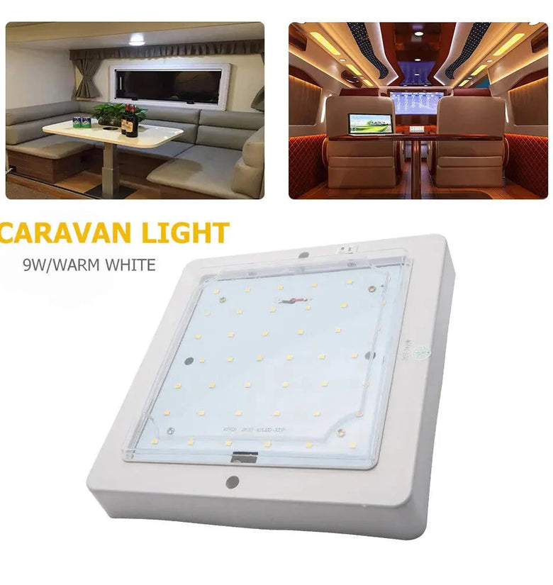12V LED Interior Roof Light Thin Design Warm White 9W Low Energy Consumption Camper Van Caravan Bus Boat Dome Light
