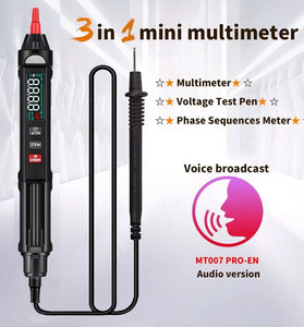 MUSTOOL MT007/MT007 Pro/MT007 Pro-EN True RMS Digital Multimeter + Voltage  Test Pen +Phase Sequences Meter  3 In 1 Color Screen Voice Broadcast