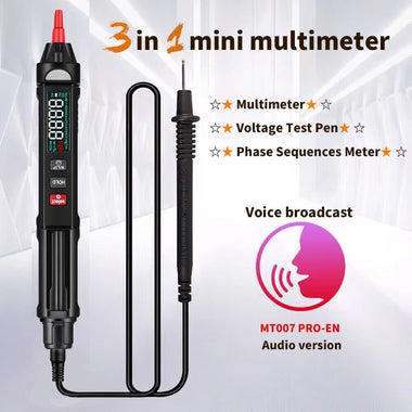 MUSTOOL MT007/MT007 Pro/MT007 Pro-EN True RMS Digital Multimeter + Voltage  Test Pen +Phase Sequences Meter  3 In 1 Color Screen Voice Broadcast