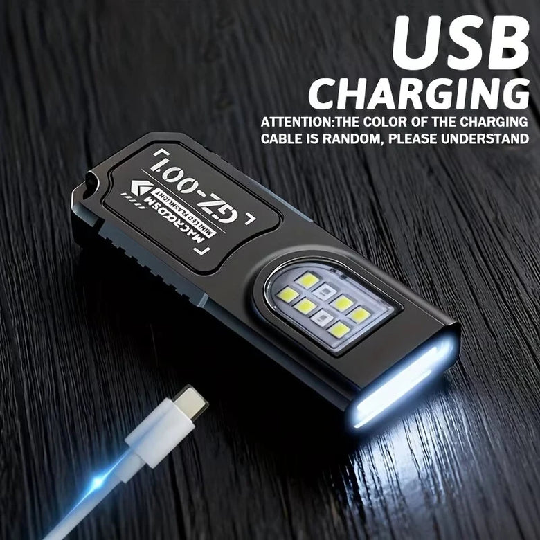 WS-GZ001 Multifunctional LED Keychain Flashlight USB Rechargeable Mini Torch with COB Work Light Keyring Camping Walking Pocket Lamp