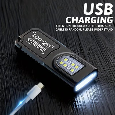 WS-GZ001 Multifunctional LED Keychain Flashlight USB Rechargeable Mini Torch with COB Work Light Keyring Camping Walking Pocket Lamp