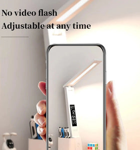 USB LED Desk Lamp Dimmable Touch Control with Calendar Temperature Clock Night Light Foldable Table Lamp for Study Reading Lamp