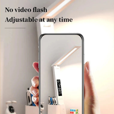 USB LED Desk Lamp Dimmable Touch Control with Calendar Temperature Clock Night Light Foldable Table Lamp for Study Reading Lamp