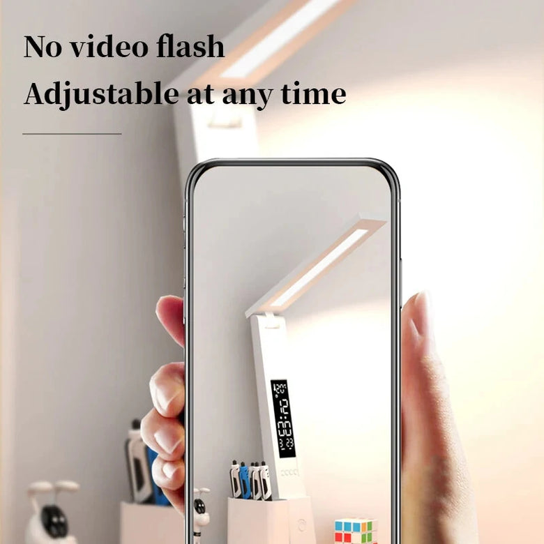 USB LED Desk Lamp Dimmable Touch Control with Calendar Temperature Clock Night Light Foldable Table Lamp for Study Reading Lamp