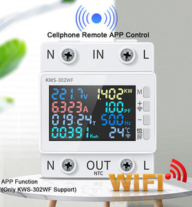 8in1 Power Meter Color Screen 2P Multi-function AC Energy Meter 170-270V/63A Voltage and Current Meter Standard Rail Mounting