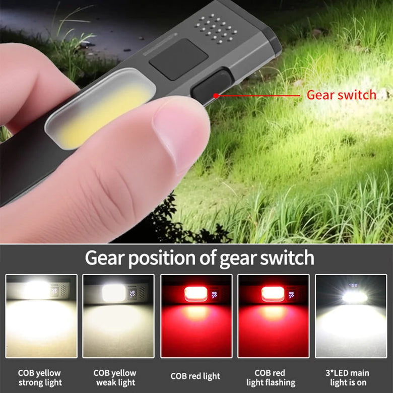 Bikight DC02 Extra-thin EDC Flashlight with 3 LED Main Light + COB Side Light USB-C Rechargeable Digital Display Magnetic Clip IPX4 Pocket Work Light