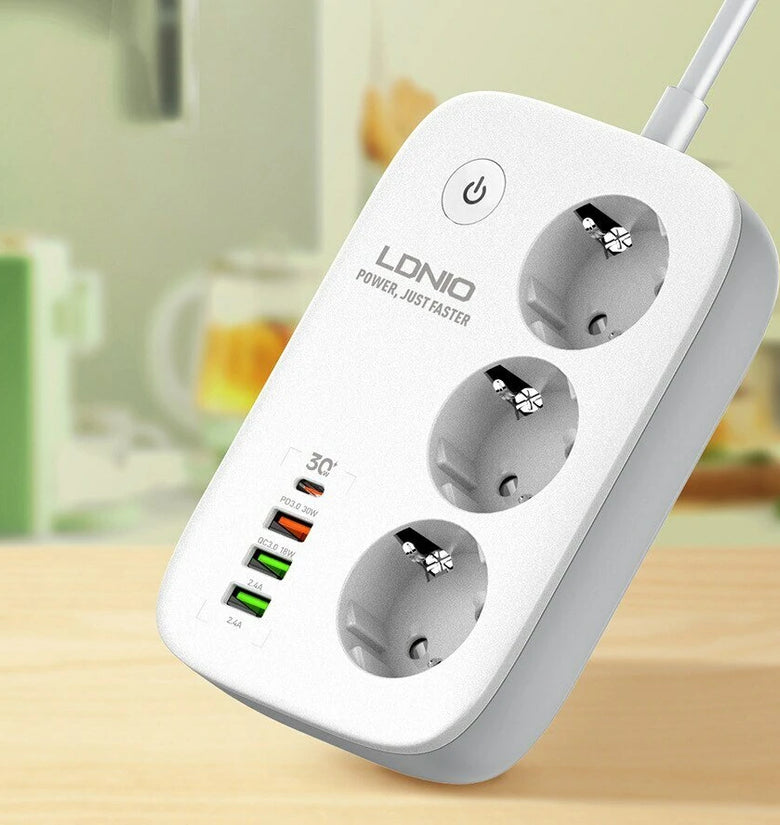 LDNIO Smart WiFi Power Strip Extension Cable Timing Adapter with 3 EU Plug 4 USB Port for Phone Tablet Computer