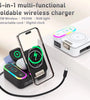 CYJ-12 15W RGB Wireless Charger Station with Retractable Cable Digital Clock Built-in USB-A+2USB-C PD QC3.0 Fast Charging Foldable Stand for Smart Phones for iPhone 16 16 Pro 15 14 13 Pro Max for Huawei Pura 80 Ultra for SAMSUNG for OPPO