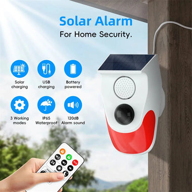 Outdoor Solar Sound Light Alarm Motion Sensor 1000mAh Battery 120 Decibels Siren Sound Alert Flash Strobe Security Alarm System