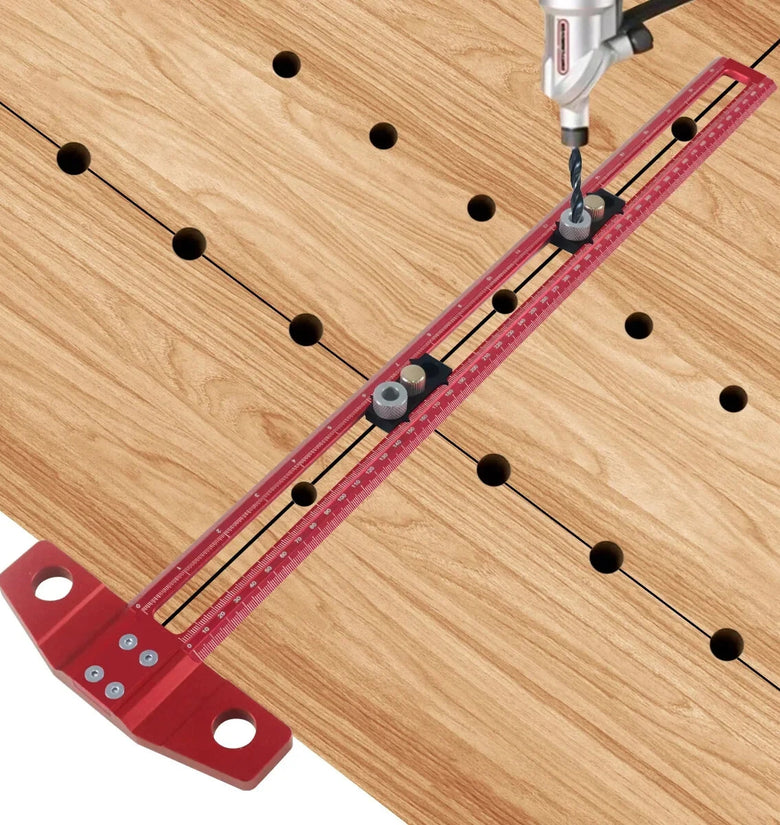 2 in 1 Woodworking Drilling Positioning Scribing Ruler Aluminum T Square Dowelling Jig Metric Inch Scale 6/8/10mm Sleeves TH-300mm TH-500mm