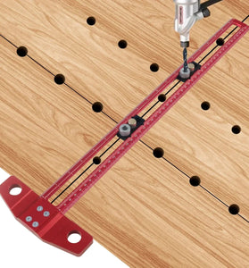 2 in 1 Woodworking Drilling Positioning Scribing Ruler Aluminum T Square Dowelling Jig Metric Inch Scale 6/8/10mm Sleeves TH-300mm TH-500mm