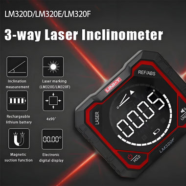 UNIT LM320D LM320E LM320F Digital Inclinometer Laser Angel Meter Digital Protractor Angle Measure Type-C Rechargeable Battery 3 Way Angle Meter Accurate Measurement Tool