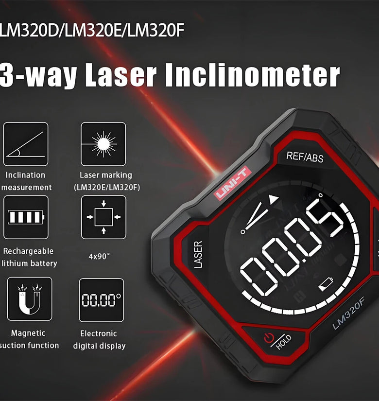 UNIT LM320D LM320E LM320F Digital Inclinometer Laser Angel Meter Digital Protractor Angle Measure Type-C Rechargeable Battery 3 Way Angle Meter Accurate Measurement Tool