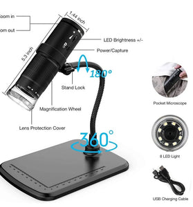 50X-1000X Wireless Digital Microscope Handheld USB HD Inspection Camera with Flexible Stand for Phone PC