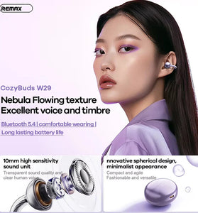 REMAX CozyBuds W29 OWS Earclips Earbuds Wireless bluetooth Earphone Stereo Open-ear Ergonomics Mini Ligth Portable Headphones with Mic