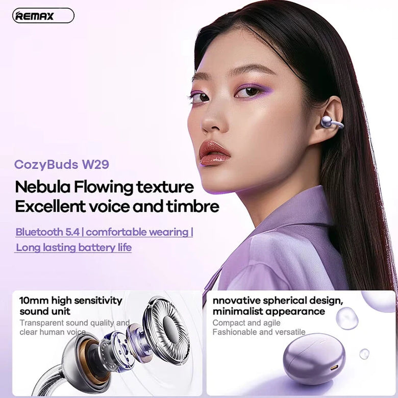 REMAX CozyBuds W29 OWS Earclips Earbuds Wireless bluetooth Earphone Stereo Open-ear Ergonomics Mini Ligth Portable Headphones with Mic