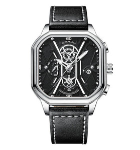 CRRJU Fashion Square Men's Watches Bussiness Quartz Watch Luxury Leather Wristwatch Waterproof Chronograph Sports Watch
