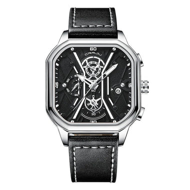 CRRJU Fashion Square Men's Watches Bussiness Quartz Watch Luxury Leather Wristwatch Waterproof Chronograph Sports Watch