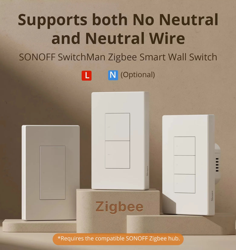 SONOFF ZBM5 SwitchMan Zigbee3.0 Smart Wall Switch 120W Supports No Neutral and Neutral Wire Detach Relay Mode Works with Home Assistant