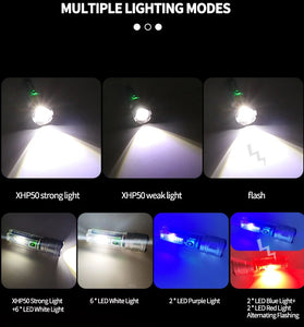 Solar Portable Torch Keychain Telescopic Zoom 30W/XHP50 LED Strong Light 18650 Type-C Flashlight Multi Light Source Outdoor Portable Emergency Lighting 7 Modes