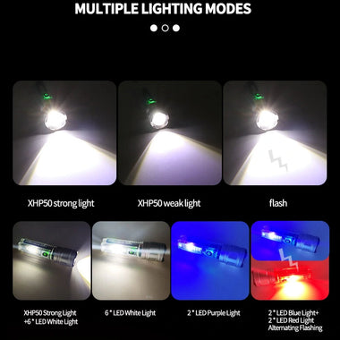 Solar Portable Torch Keychain Telescopic Zoom 30W/XHP50 LED Strong Light 18650 Type-C Flashlight Multi Light Source Outdoor Portable Emergency Lighting 7 Modes