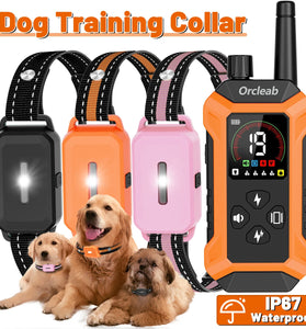 ORCLEAB Dog Training Collar with LCD Display 4000FT Remote Range IP67 Waterproof Collar with Flashlight Security Keypad Lock PC-32