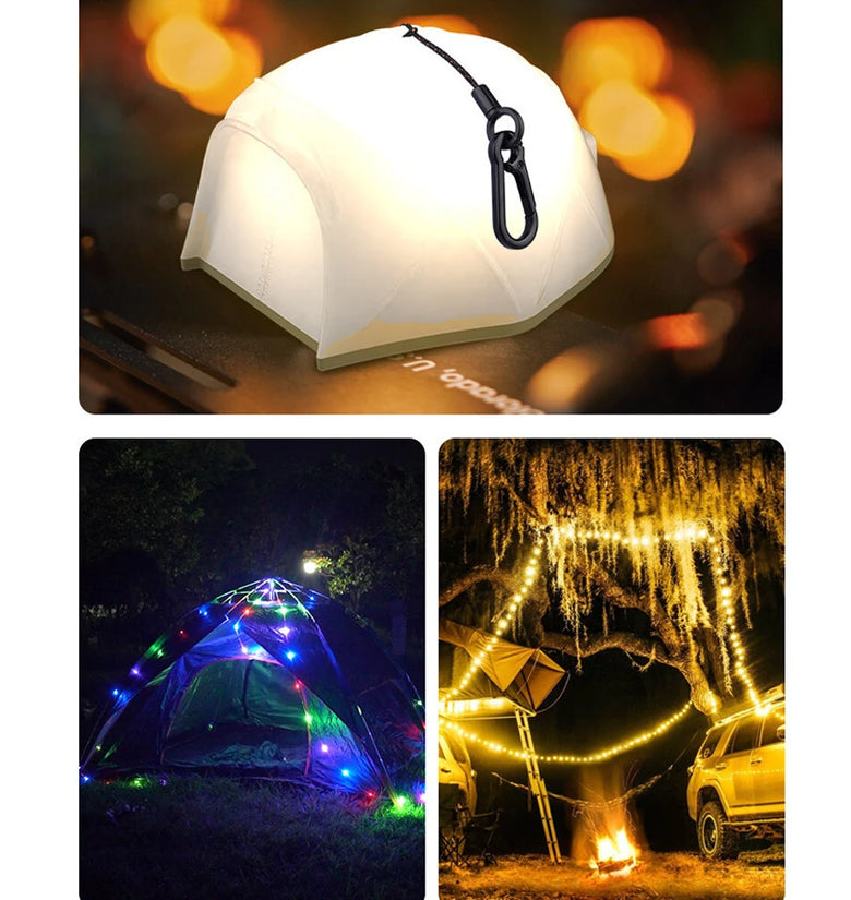 Multifunctional Tent-Shaped LED Lantern With Retractable 10m/15m String Lights Built-in XTE Spotlight Rechargeable Portable Camping & Emergency Light