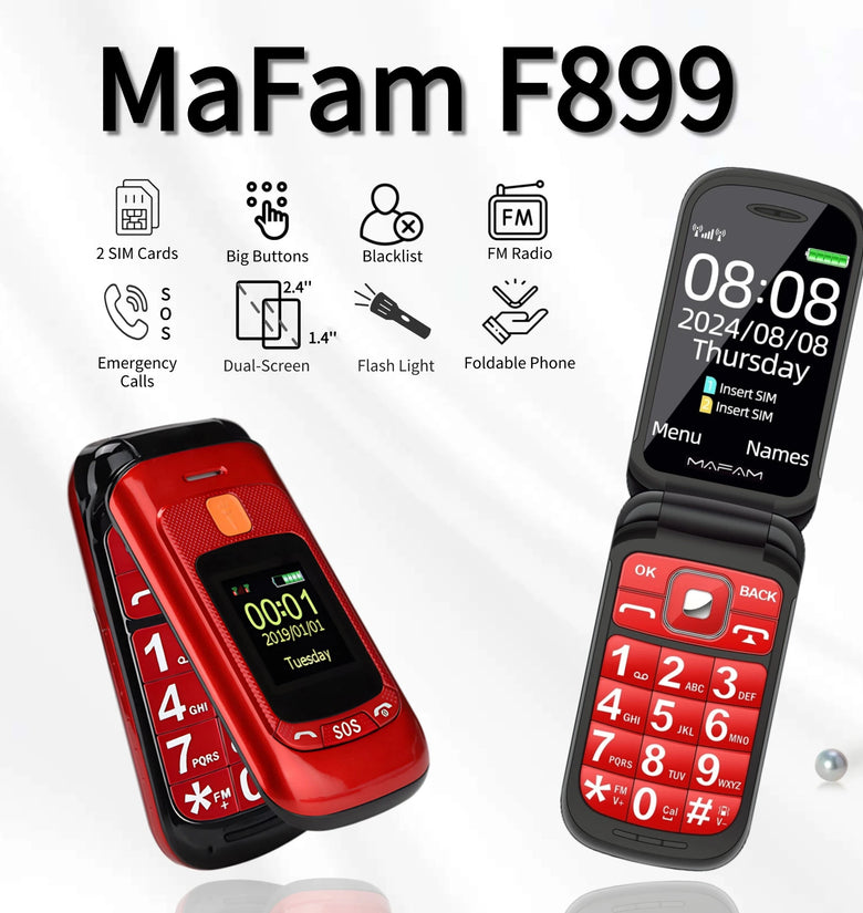 MAFAM F899 2.4 inch Dual Display 2800mAh FM Vibration SOS Fast Quick Torch Loud Volume Flip Feature Phone