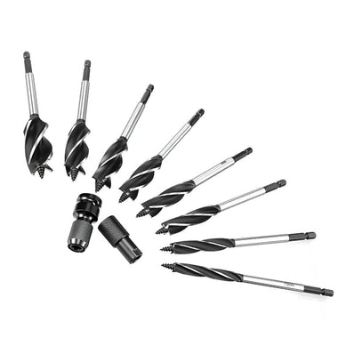 RUITOOL Hex Shank Wood Drill Bit Set 8 Pieces High Speed Steel Spiral Auger Drill Bits for Precise Woodworking Hole Enlarging with Extension Rod and Storage Case