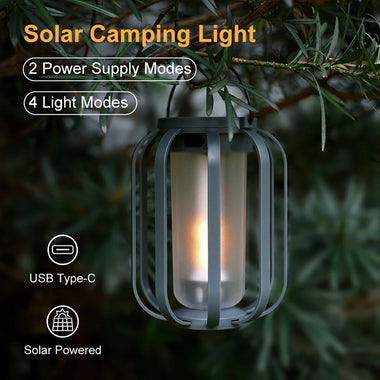 Solar Camping Lantern Portable 4-in-1 Outdoor LED Light With Tripod IPX4 Waterproof USB-C & Solar Powered Ambience