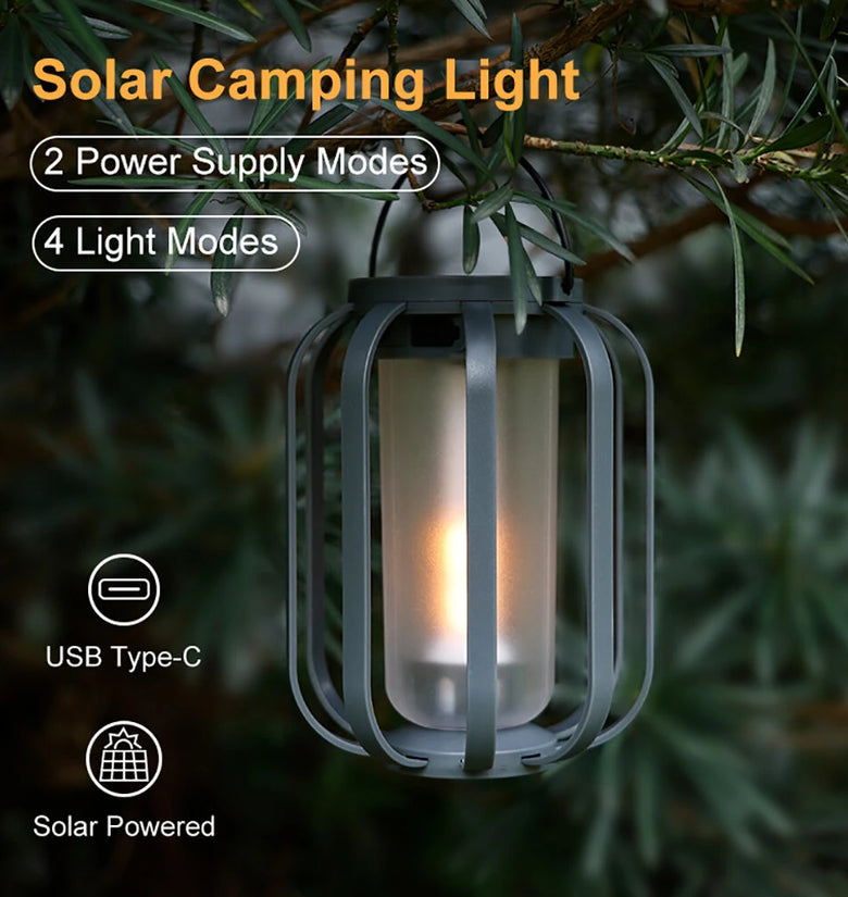 Solar Camping Lantern Portable 4-in-1 Outdoor LED Light With Tripod IPX4 Waterproof USB-C & Solar Powered Ambience