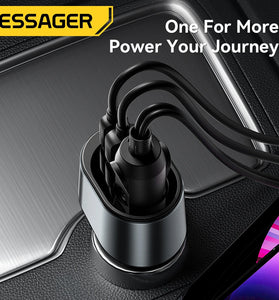 ESSAGER F755 120W 3-Port USB PD Car Charger Adapter USB-A+Type-C+85W Expansion Port Support QC3.0 PD3.0 AFC FCP PPS Fast Charging for iPhone 15 14 13 for Huawei Pura70 Ultra for Samsung Galaxy Z Fold6