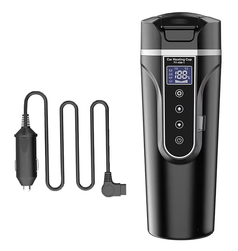 450ml 12V 24V Car Electric Kettle Cup Stainless Steel Smart Temperature Control Display Portable Travel Mug Fast Heating Adjustable Thermos Boiling Tea Brewing Warm Milk