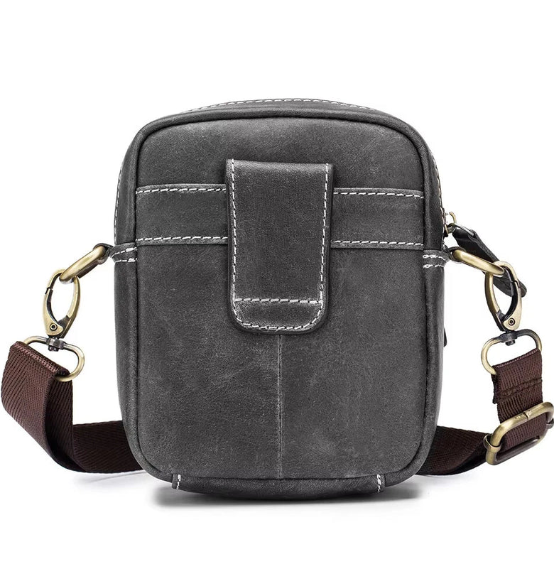 BULLCAPTAIN Casual Sports Mini Genuine Leather Crossbody Bag Men Casual Functional Cowhide Pack Outdoor Hiking Shoulder Bag