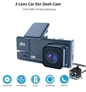 2 Inch IPS Screen Car Dash Cam 3-Channel Driving Recorder G-sensor Loop Recording Parking Monitoring
