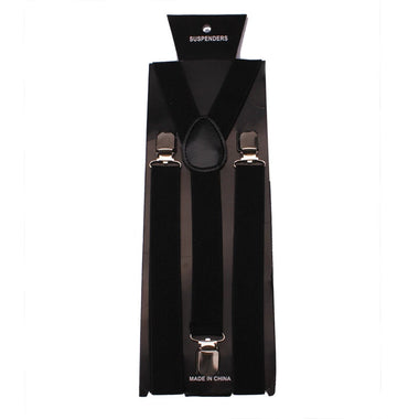 Mens Classic Black Suspenders Elastic Y-Back Adjustable Braces with 3 Metal Clips