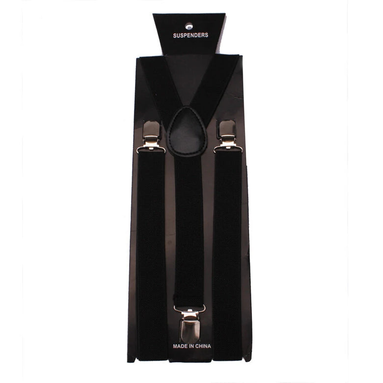 Mens Classic Black Suspenders Elastic Y-Back Adjustable Braces with 3 Metal Clips