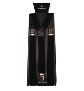 Mens Classic Black Suspenders Elastic Y-Back Adjustable Braces with 3 Metal Clips