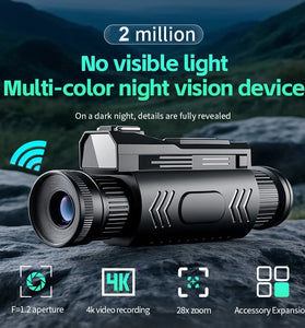D12 4K HD Night Vision Goggles WiFi 28X Optical Zoom 2MP Infrared Scope Night Vision Devices for Outdoor Recording Hunting Wildlife Observation