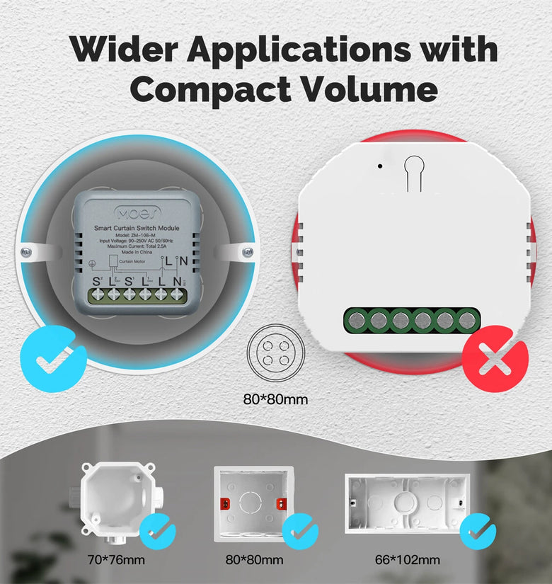 MOES ZM-108-M Tuya Smart Zigbe Curtain Switch Module 90-250V AC 2.5A Remote Motor Rotation Switchable Smart Home Automation Smart Linkage Calibration Function IP20 Voice Control with Alexa Google Assistant