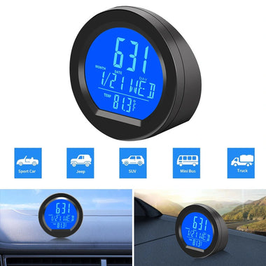 Car Solar Car Clock Temperature Gauge LED Digital Display Night Light Intelligent Car Thermometer Clocks Dashboard Thermometer Electronic Watch Time
