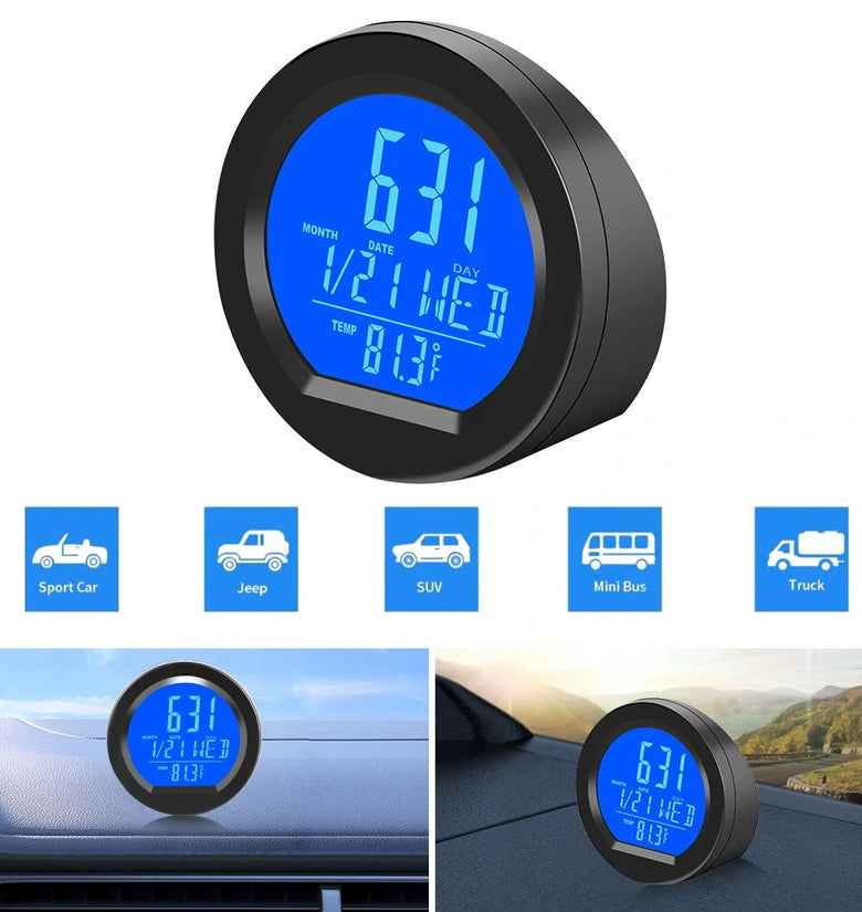 Car Solar Car Clock Temperature Gauge LED Digital Display Night Light Intelligent Car Thermometer Clocks Dashboard Thermometer Electronic Watch Time