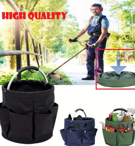 600D Oxford Cloth Tool Organizer Bag 17L Foldable Storage Basket with 6 Compartments Zipper Drawstring Carry Handle for Gardening and Travel