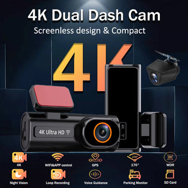 4K Ultra HD Dual Channel Dash Cam 1080P Rear Lens GPS WiFi WDR Night Vision G-Sensor Loop Recording 170 Wide Angle Car Recorder