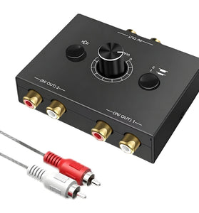 RCA Stereo Audio Bi-Directional Switcher with Mute Button 2X1/1X2 Portable L/R Stereo Audio Switch Splitter