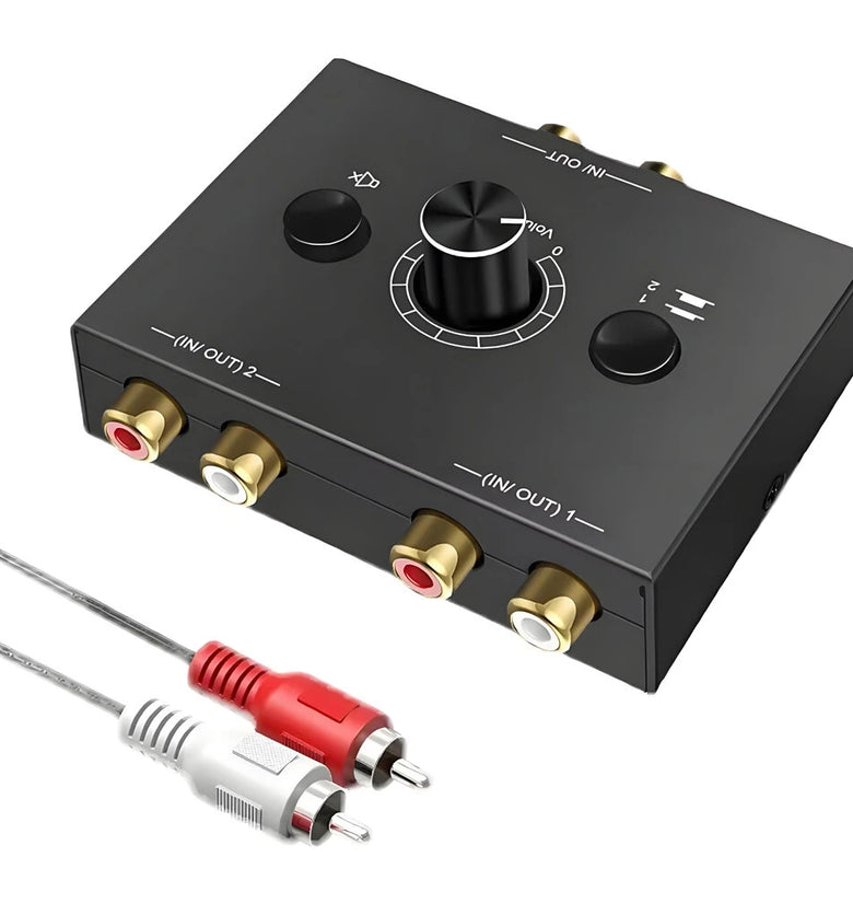 RCA Stereo Audio Bi-Directional Switcher with Mute Button 2X1/1X2 Portable L/R Stereo Audio Switch Splitter