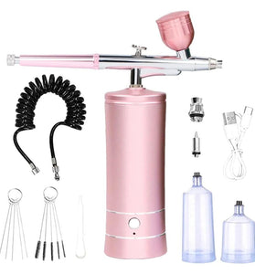 Yarboly Handheld Airbrush Kit Dual Action Portable 0.4mm Nozzle High Pressure 20-27psi for Tattoo Art Painting Makeup Cake Decoration Nail Art Crafts USB Charging with Battery Level Display